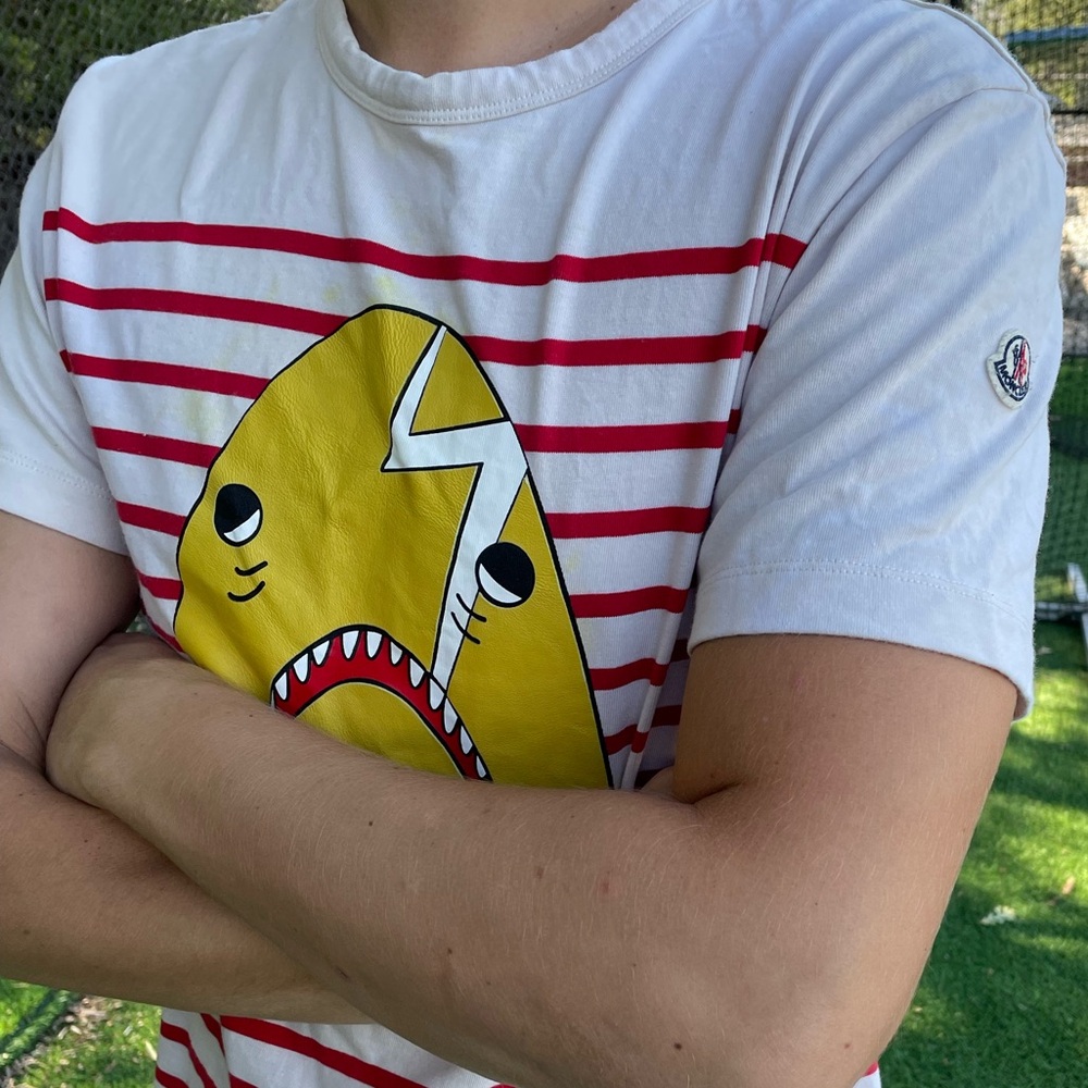 MONCLER MEN THE JAW THUNDER SHARK LEATHER STRIPE T SHIRT ANIMAL KINGDOM RAW BITE
